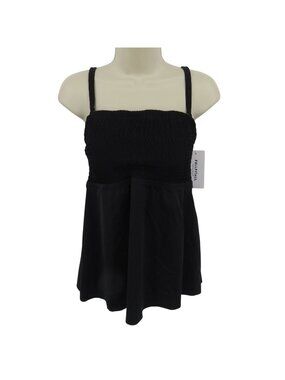 FullFitAll Women 14 TK210536 Black Ruched Tankini Swim Top Built In Bra NEW NWT